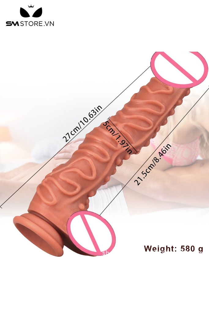 SMT1644 - Dương vật giả silicon có gai mềm có quần dài 27cm