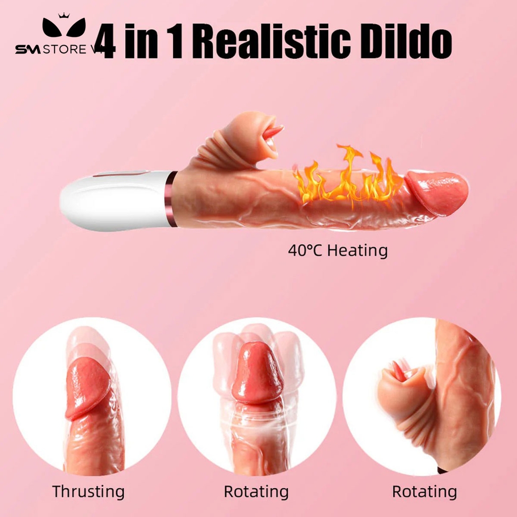 SMT1001 - Dương vật giả có lưỡi liếm kích thích 2 điểm sưởi ấm 42 độ