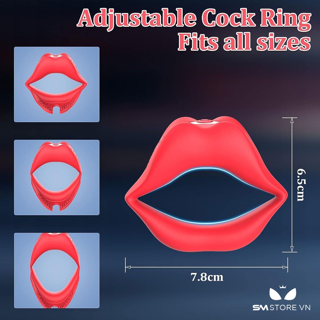 SMT2377 - Vòng khóa dương vật hình cái môi có 10 tần số sạc điện