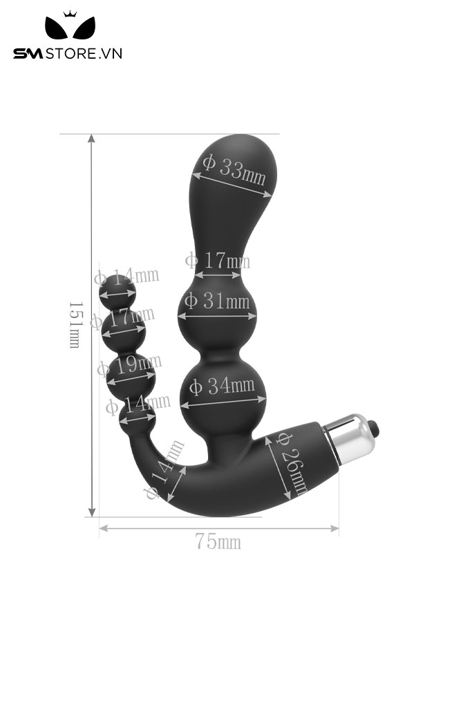 SMT2839 - Máy rung hậu môn có nhánh anal beads silicon dài 151mm