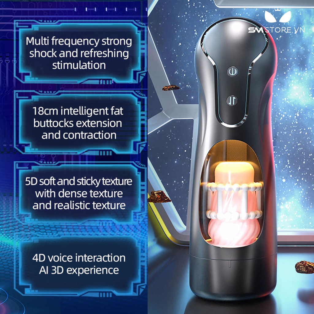 SMT1666 - Cốc thủ dâm silicon tự động có giọng nói dài 18cm