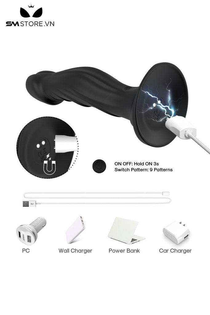 SMT1623 - Dương vật giả silicon rung 9 tần số sạc điện dài 19cm