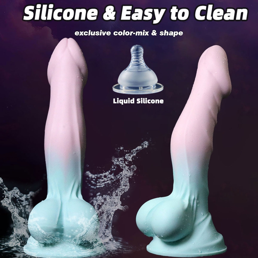 SMT2386 - Dương vật giả silicon xanh hồng có bìu và 3 kích cỡ