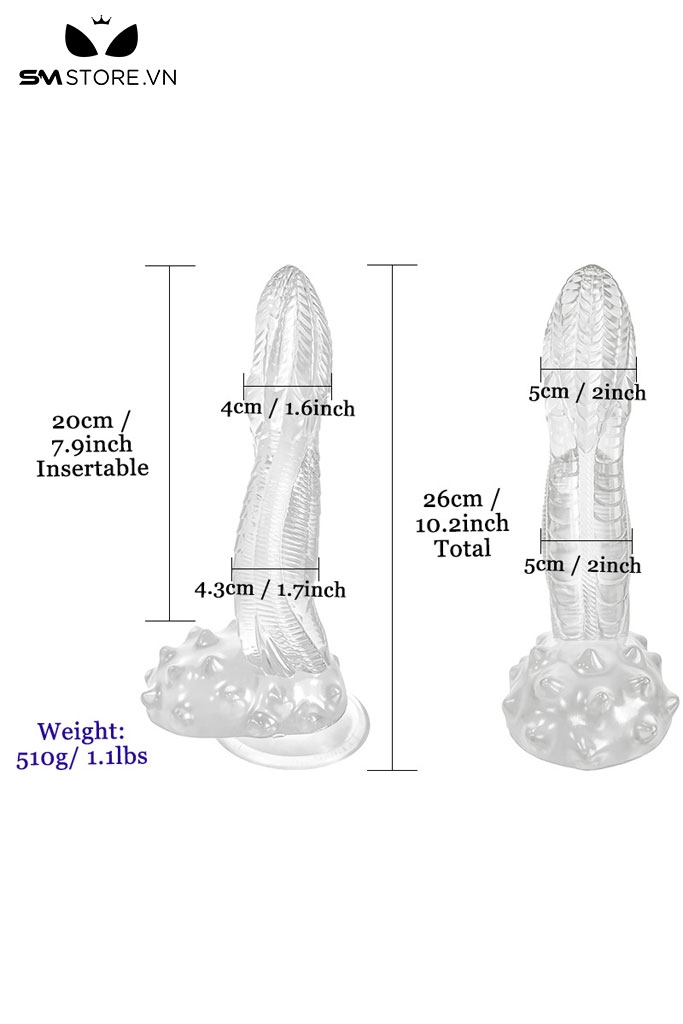 SMT2668 - Dương vật giả trong suốt vảy rồng chất liệu silicon mềm