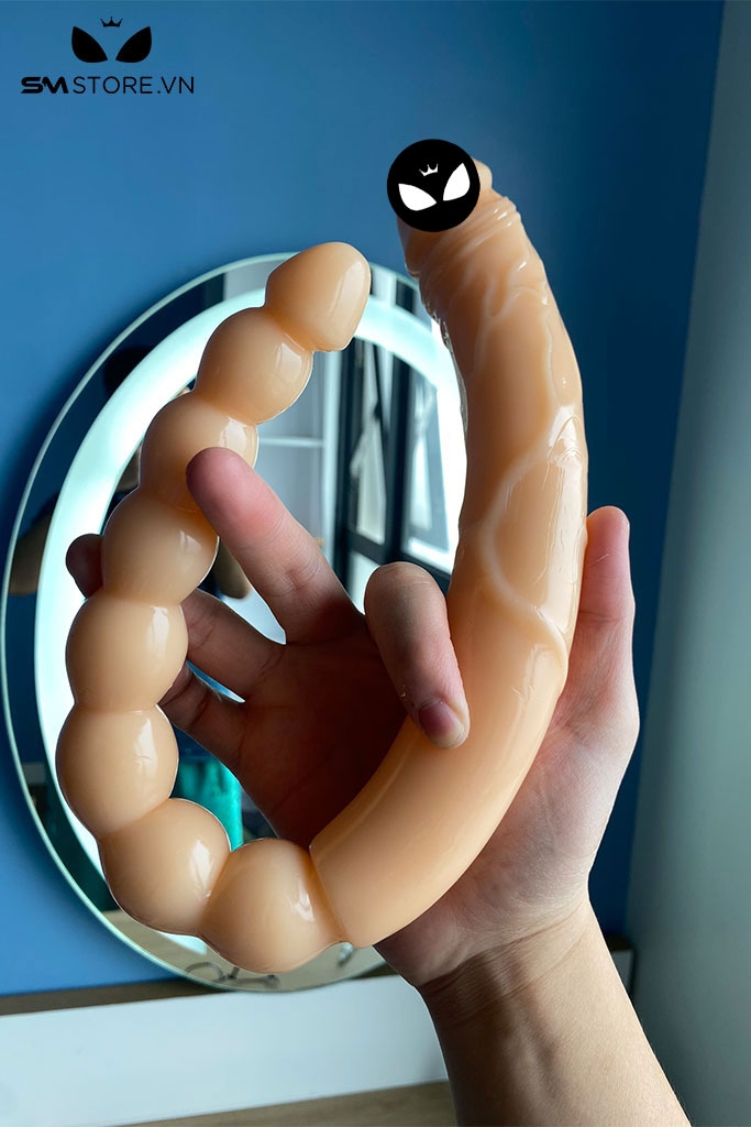 SMT481 - Dương vật giả silicon dẻo 2 đầu dài có vòng bi dài 41cm