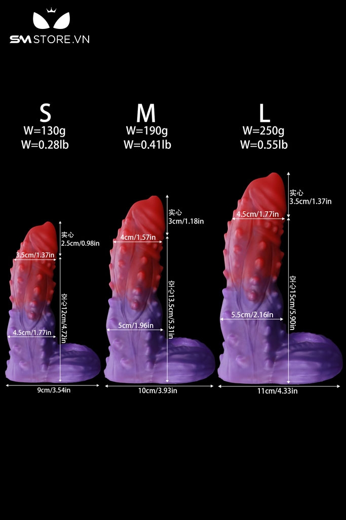 SMT2436 - Dương vật giả silicon rỗng ruột có gai đeo bìu và 3 size