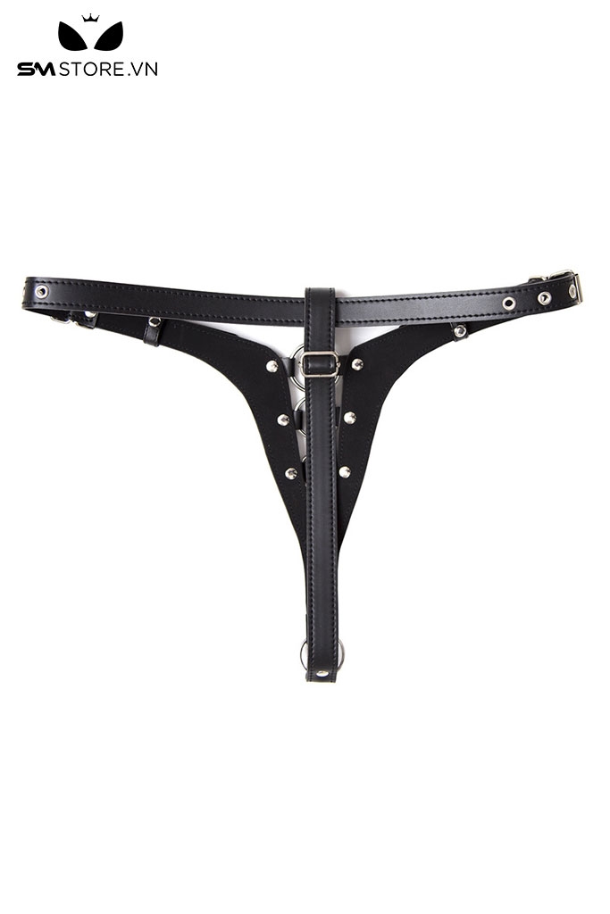 SMT2338 - Đai trinh tiết giả da PU thiết kế lọt khe 3 vòng tròn inox