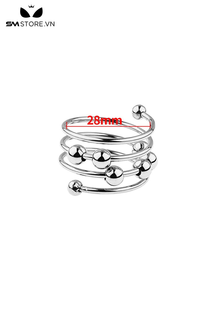 SMT622 - Vòng đeo dương vật inox có bi hình lo xo với 4 size