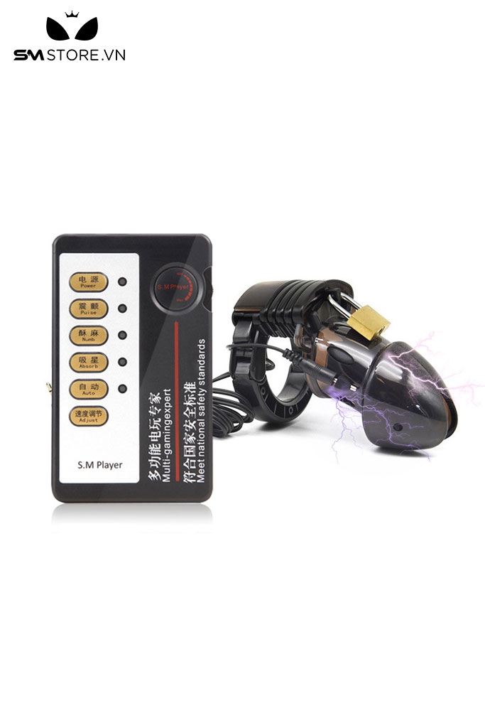 SMT2472 - Khóa dương vật kích điện bằng nhựa kèm sốc điện