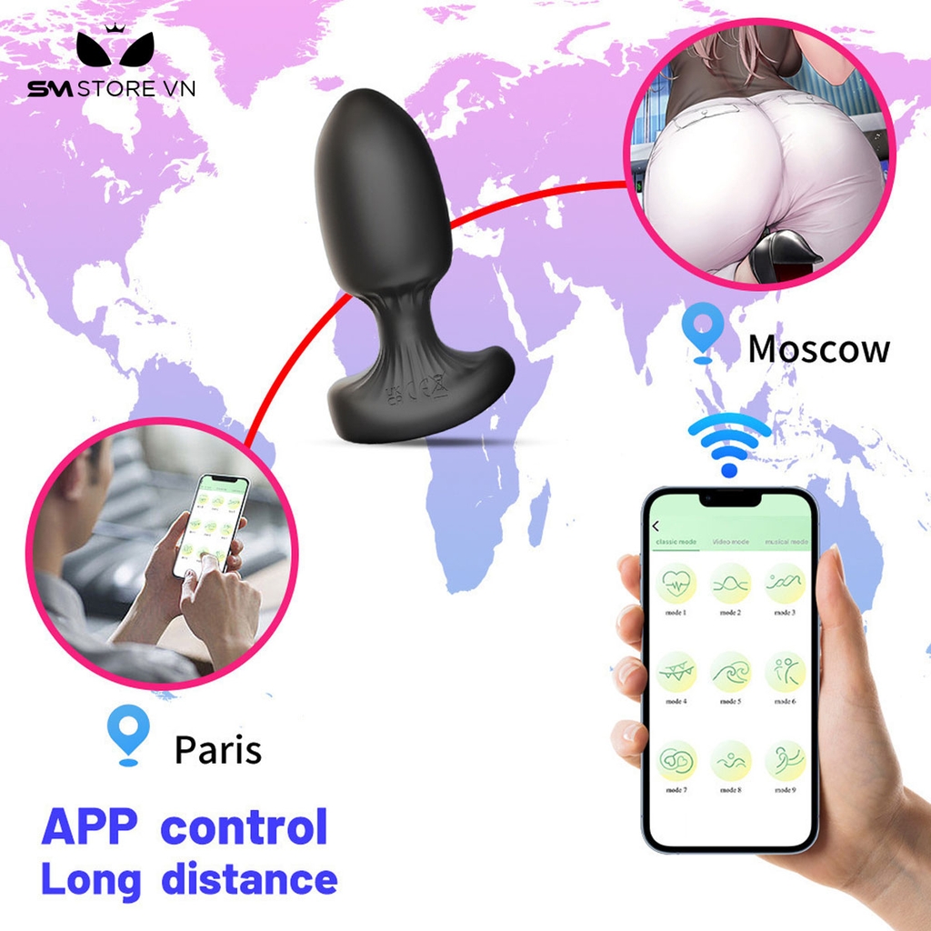 SMT2710 - Máy rung hậu môn điều khiển qua APP có 9 tần số sạc điện