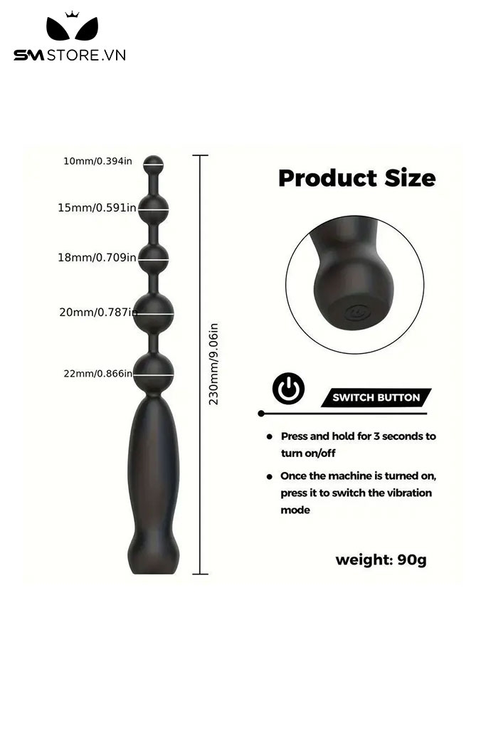 SMT1351 - Đồ chơi hậu môn có 10 chế độ rung silicon dẻo dài 230mm