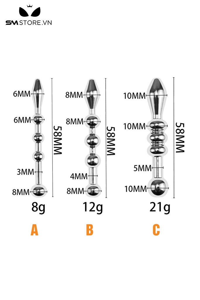 SMT2205 - Que niệu đạo sounding inox không gỉ có 3 hạt dài 58mm