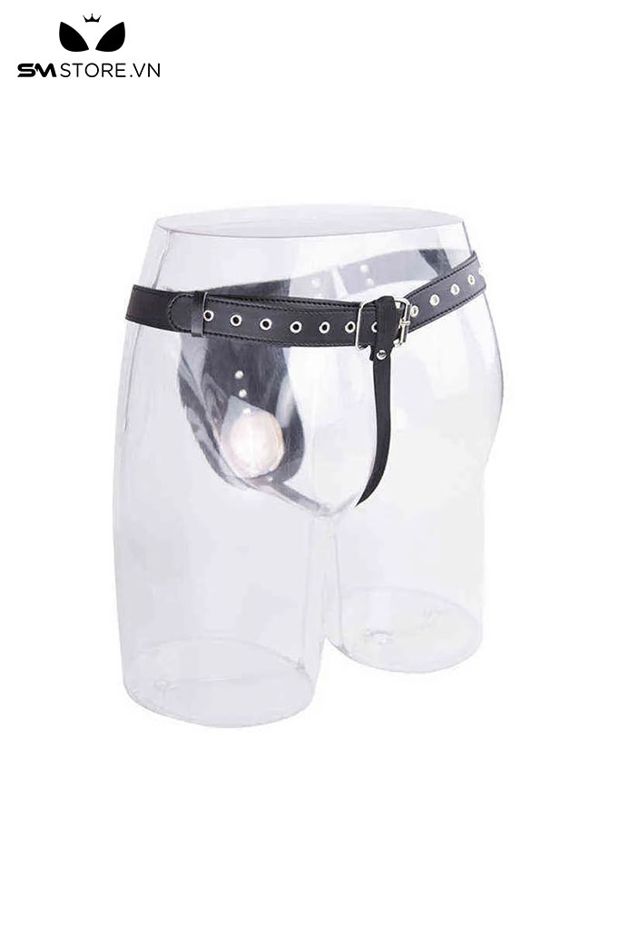 SMT1101 - Dây đai đen đeo dương vật và khóa trinh tiết bằng da PU