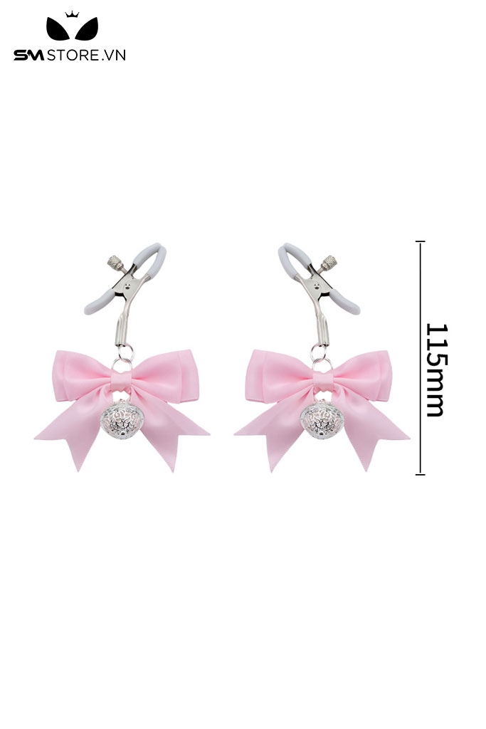 SMT038 - Kẹp núm vú bằng kim loại mix nơ đính chuông dài 115mm