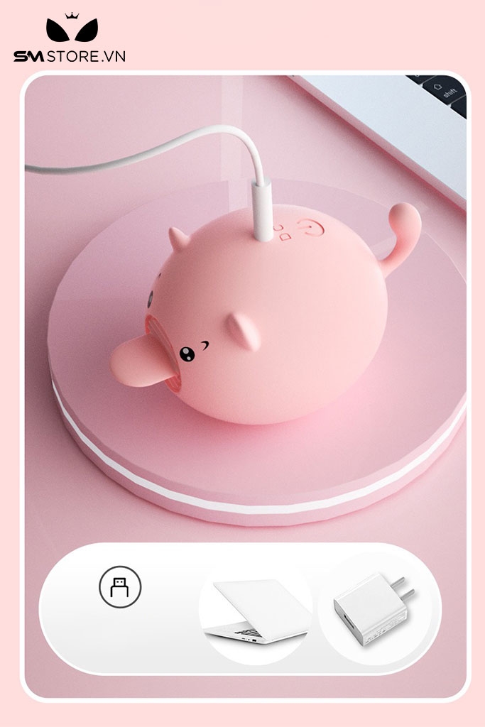 SMT647 - Lưỡi rung silicon hình con lợn màu hồng với 10 chế độ rung