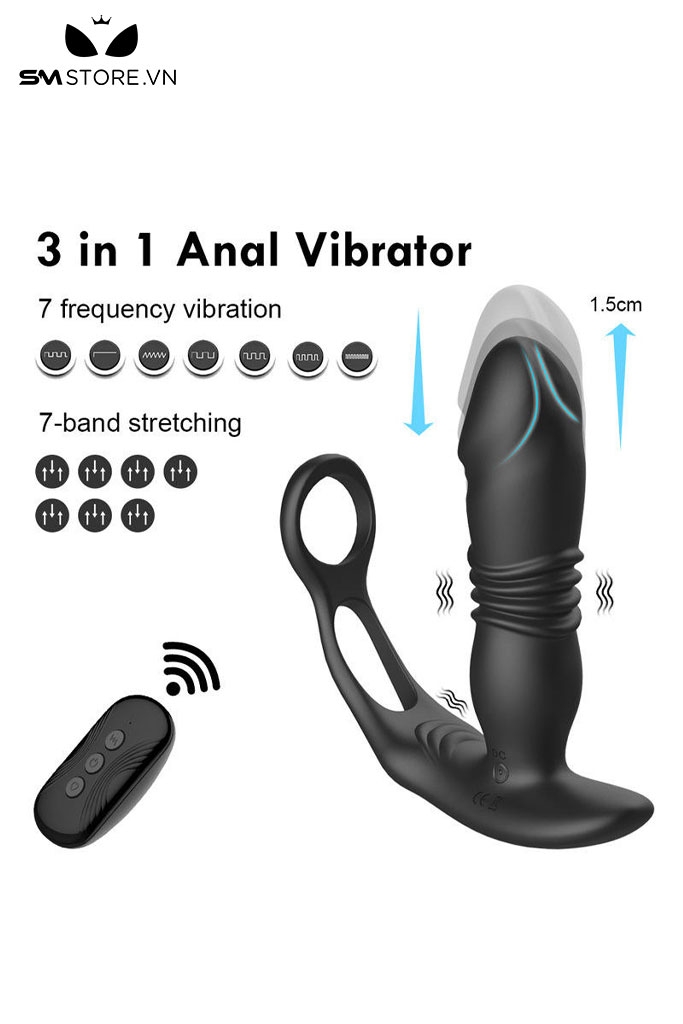 SMT984 - Máy rung hậu môn mix vòng đeo dương vật có 7 tần số thụt