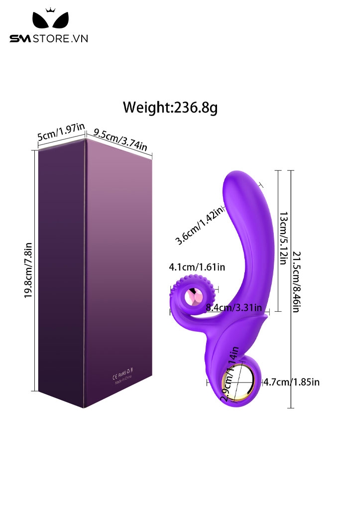 SMT2835 - Máy rung 2 đầu silicon có 10 chế độ dài 21.5cm sạc điện