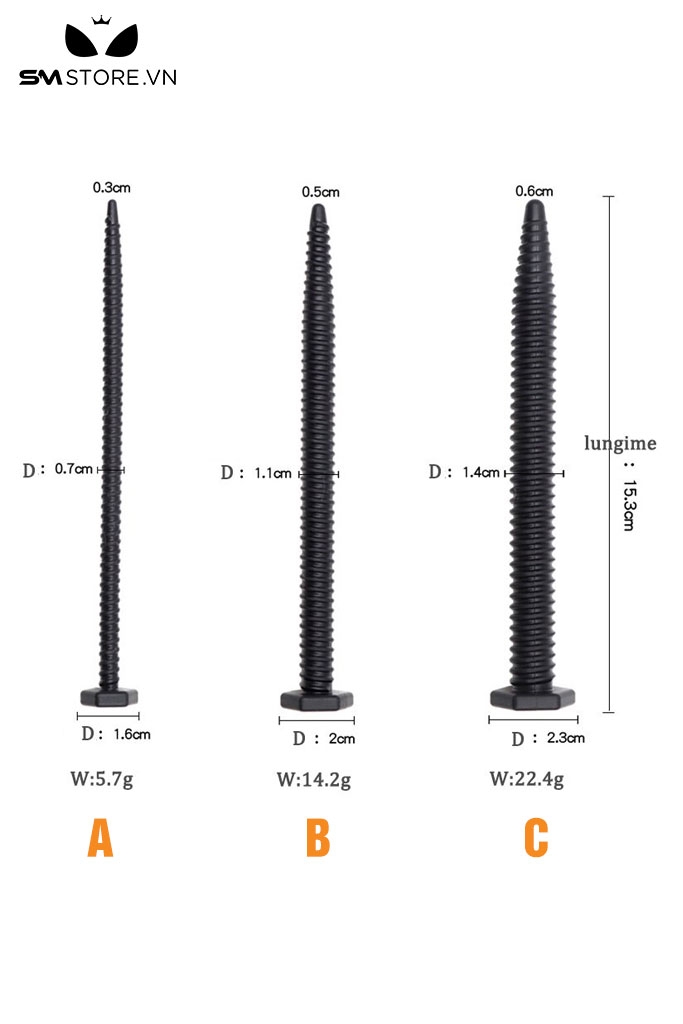 SMT2188 - Que niệu đạo silicon hình cái vít có vân ngang và 3 size