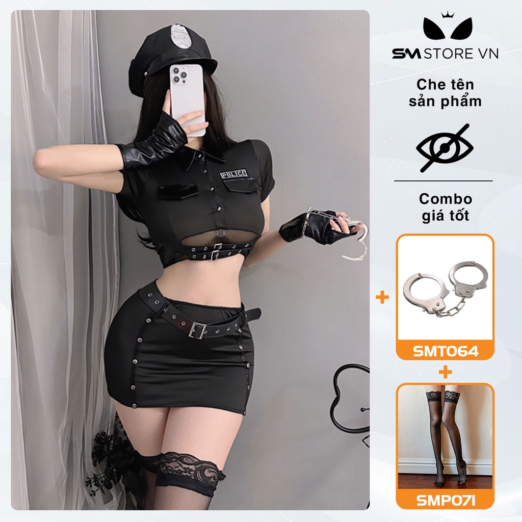 SMS125 - cosplay cảnh sát áo hở eo mix chân váy bó quyến rũ