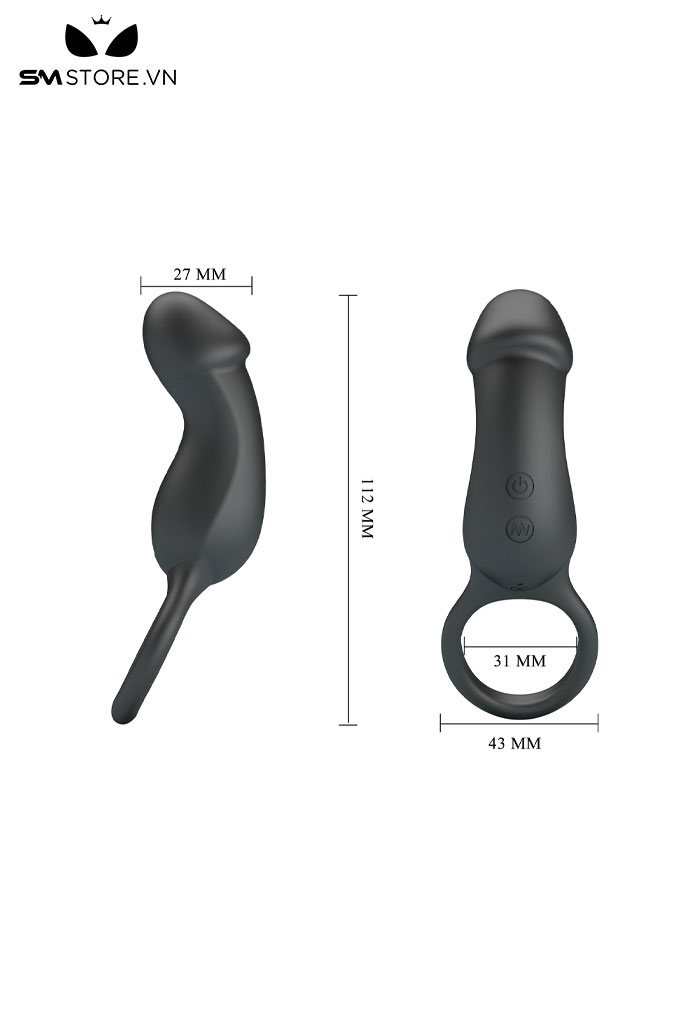 SMT2774 - Vòng rung tình yêu có đầu dương vật dài 112mm sạc điện