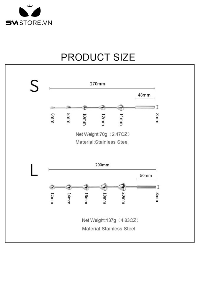 SMT2201 - Souding que niệu đạo inox với chuỗi 5 hạt có 2 size