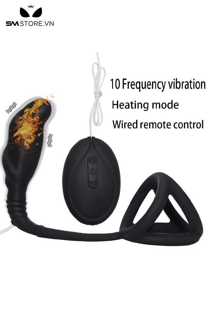 SMT2915 - Vòng đeo dương vật mix kèm máy rung hậu môn dài 128mm