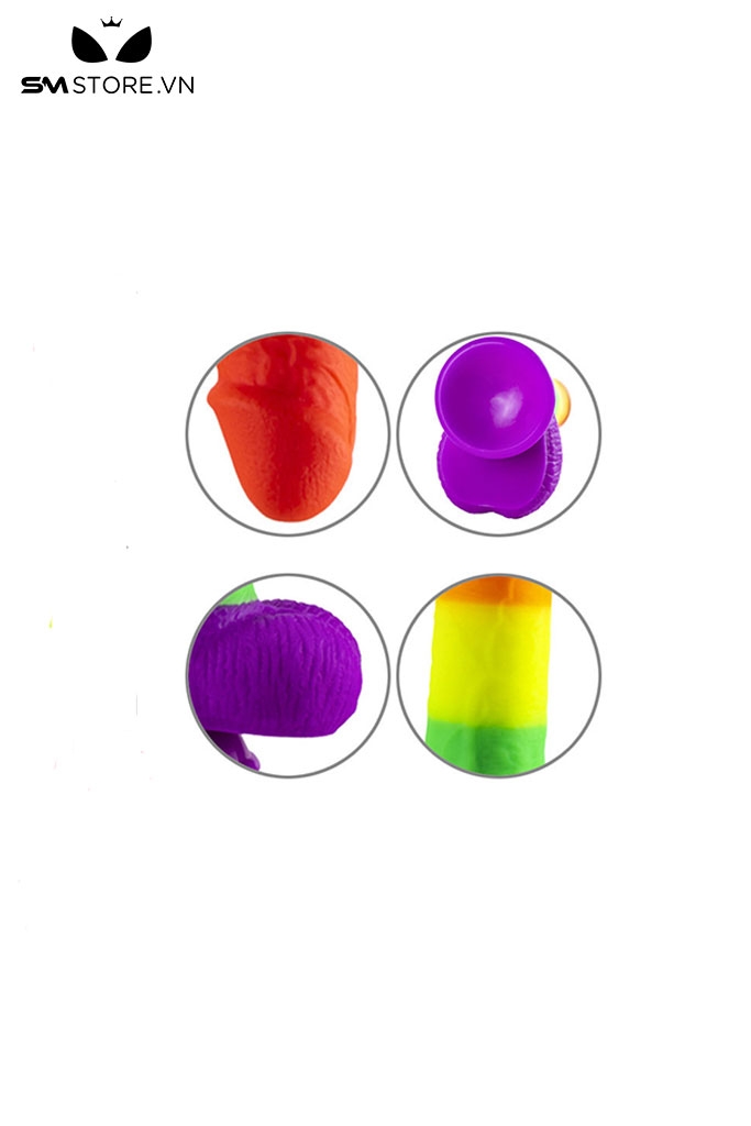 SMT815 - Dương vật giả silicon 7 sắc cầu vòng dính tường với 4 size