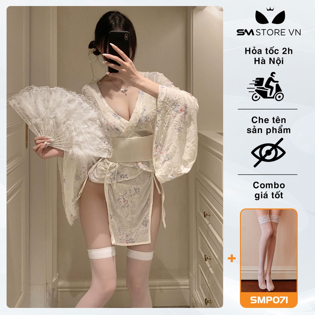 SMS702 - Combo kimono với áo choàng và đồ lót 2 mảnh buộc dây