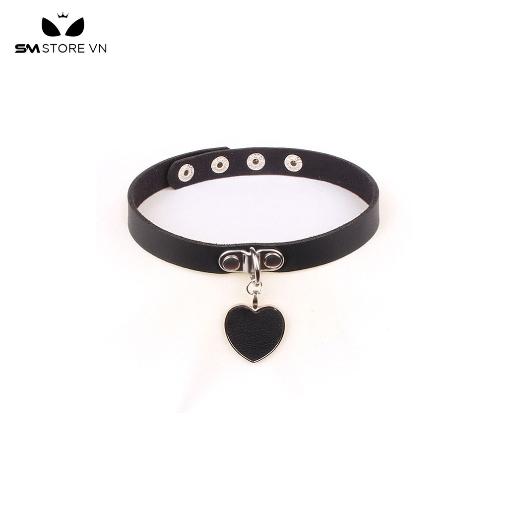 SMP098 - Vòng cổ chocker trái tim đặc với chất liệu da PU