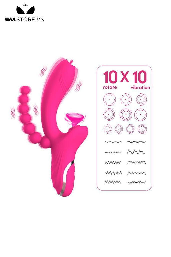 SMT1264 - Dương vật giả silicon rung hút có lưỡi liếm dài 230mm