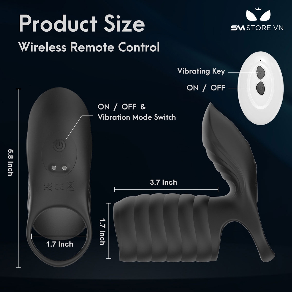 SMT2718 - Vòng đeo dương vật có 10 chế độ rung điều khiển từ xa