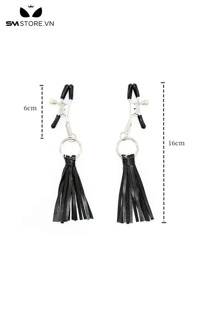 SMT036 - kẹp núm vú gắn chuông tua rua màu đen - đồ chơi SM