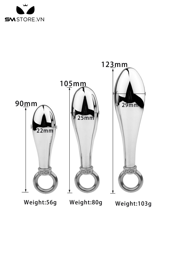 SMT2470 - Phích cắm hậu môn inox có móc treo có 3 kích cỡ