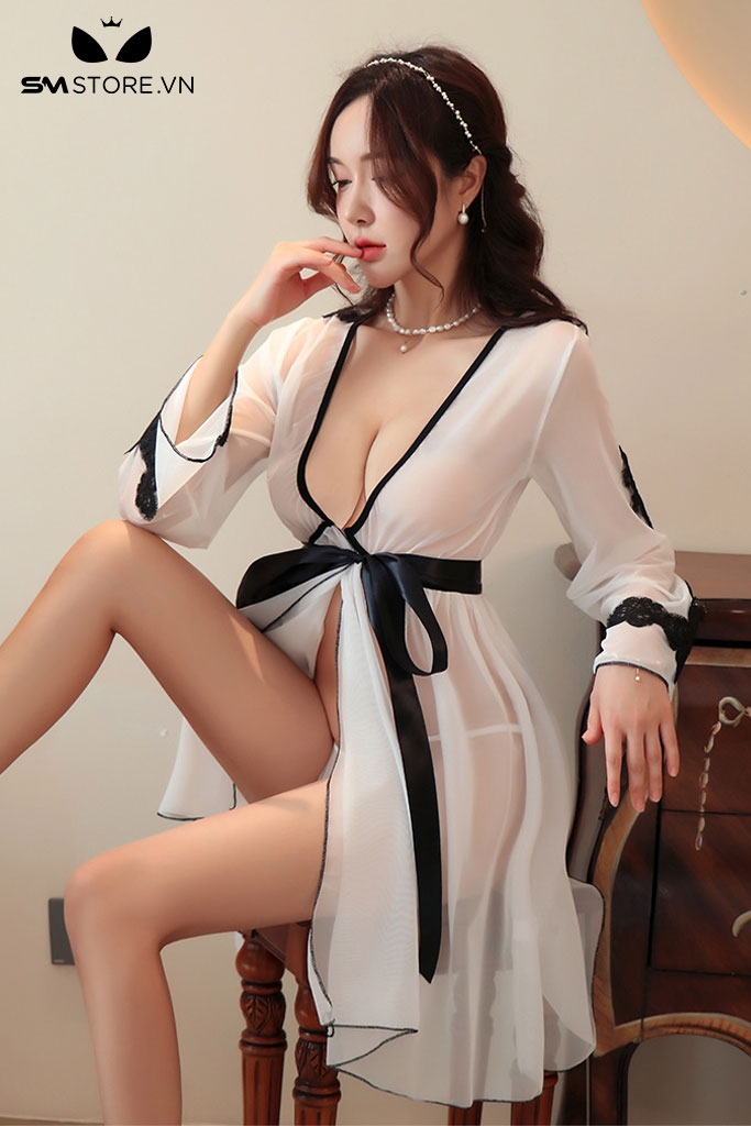 SMS700 - Đồ ngủ kimono trong suốt kèm quần lót lọt khe quyến rũ