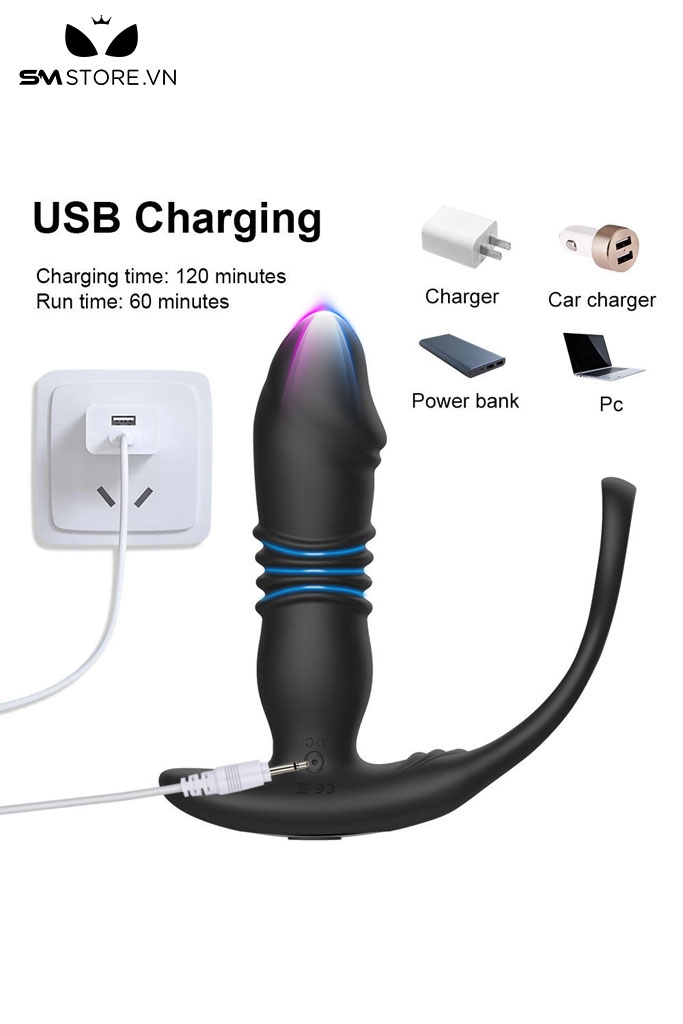 SMT984 - Máy rung hậu môn mix vòng đeo dương vật có 7 tần số thụt