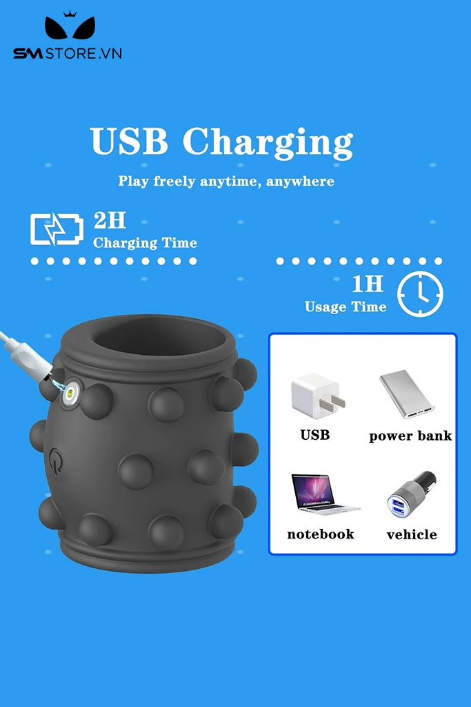 SMT796 - Vòng đeo dương vật silicon có 10 tần số rung và bi sạc USB