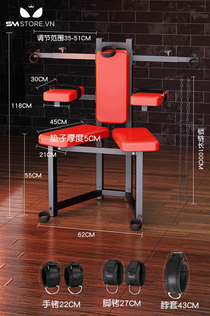 SMT989 - Bộ BDSM cố định tư thế trói tay chân có đệm tay dài 118cm