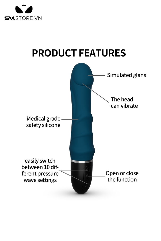 SMT2781 - Máy rung đầu dương vật silicon sạc điện có 10 chế độ