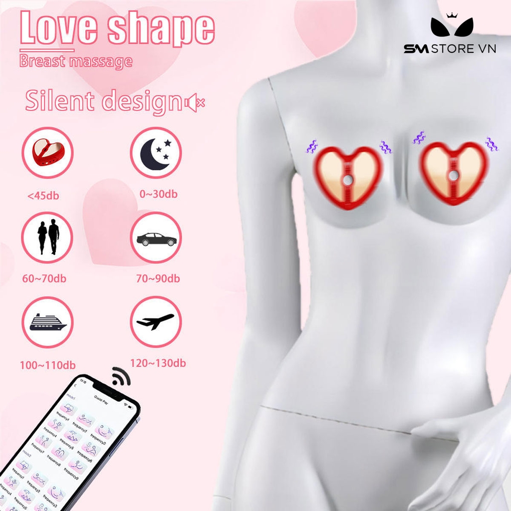 SMT1975 - Máy rung núm vú trái tim điều khiển qua APP sạc điện