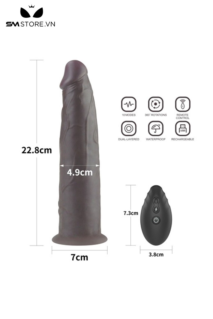 SMT1775 - Dương vật giả đen silicon mềm Lovetoy rung 10 chế độ