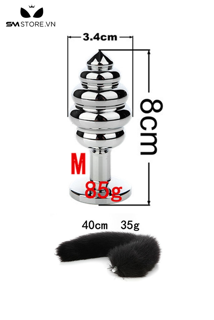 SMT046 - butt plug đuôi cáo với phích cắm xoắn ốc dài 7,8,9 cm