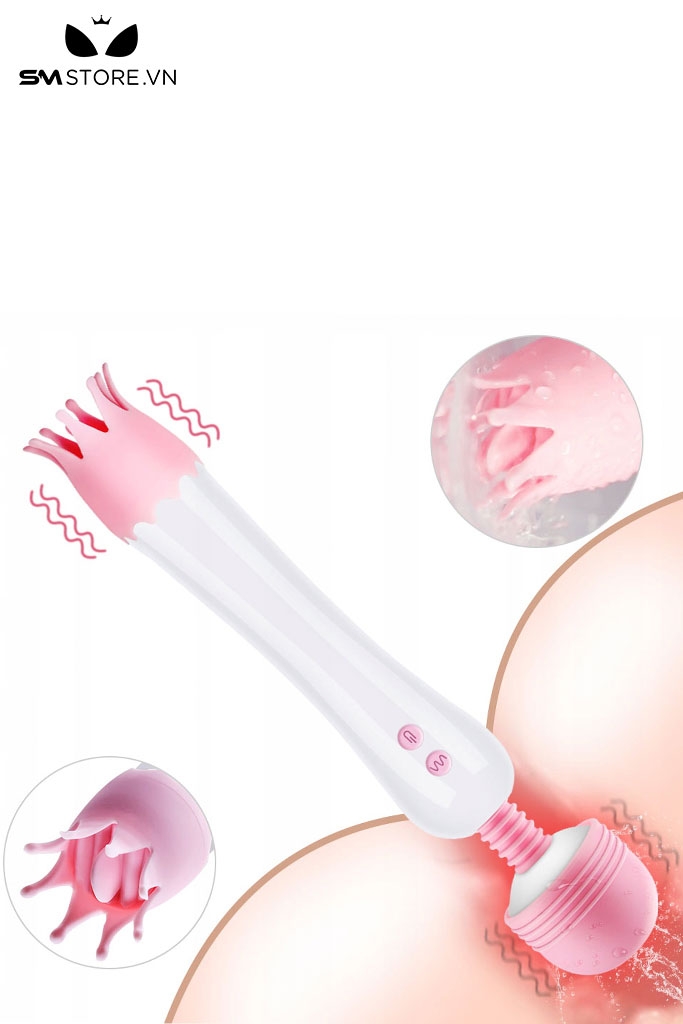 SMT467 - Chày rung đầu lưỡi vương miện silicon dài 17cm màu trắng
