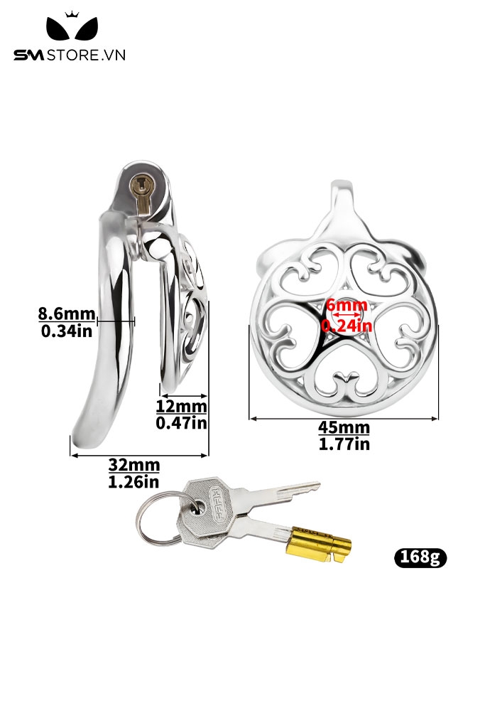 SMT2648 - Khóa dương vật nắp lồi inox hình trái tim thoáng khí