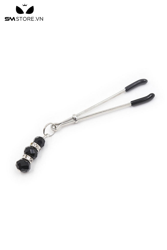 SMT340 - Kẹp âm vật núm vú kim loại gắn 3 hạt ngọc đen dài 9.5cm