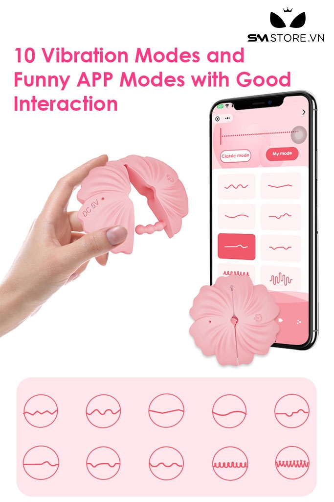 SMT2068 - Kẹp núm vú hình bông hoa có 10 chế độ rung điều khiển xa