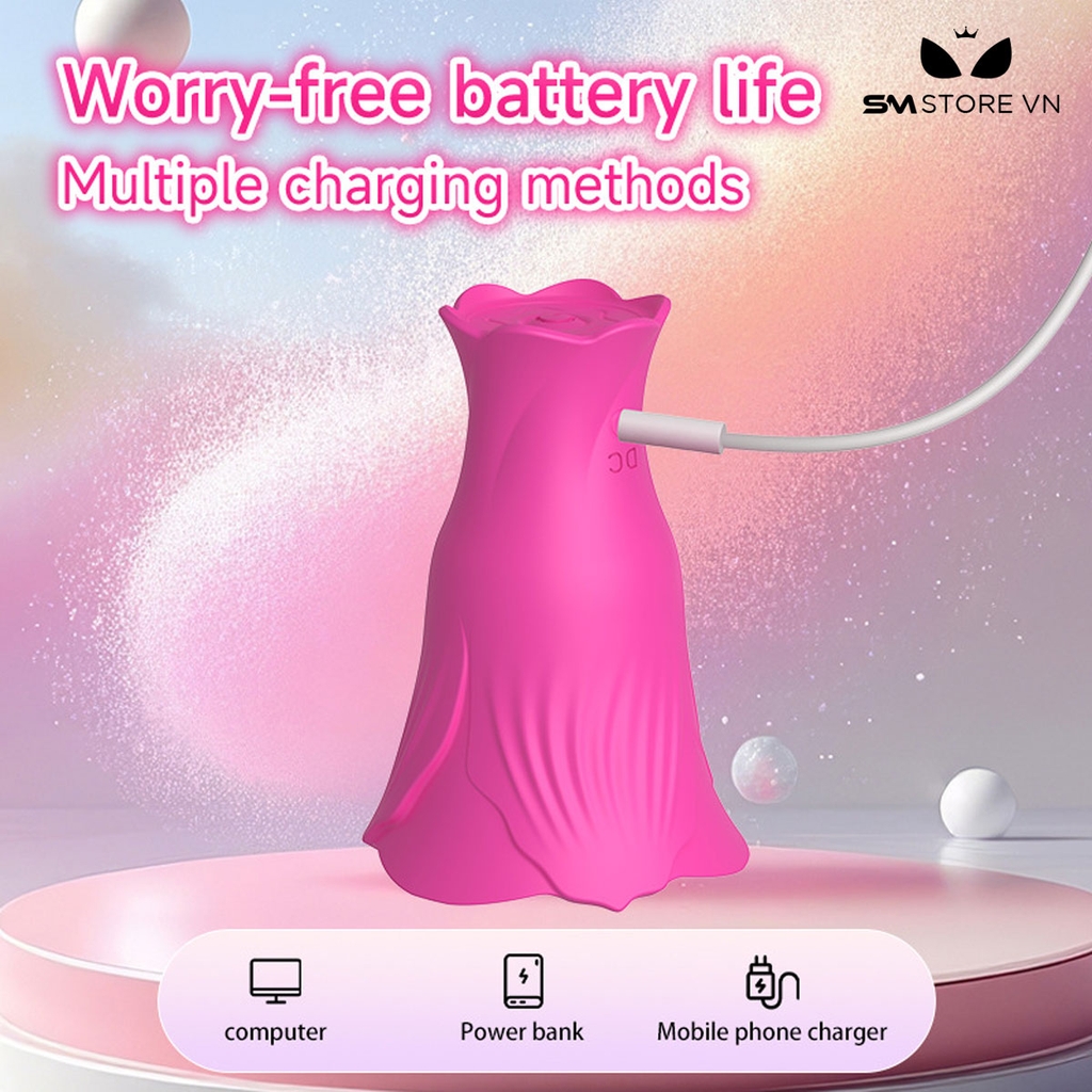 SMT2604 - Máy rung hút ngực hình bông hoa dài 7cm sạc điện