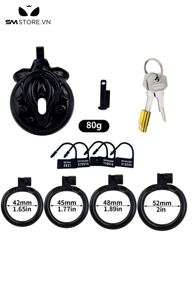 SMT2964 - Khóa dương vật mặt dẹt hình âm đạo giả kèm 4 vòng