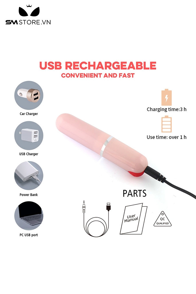 SMT1189 - Trứng rung ngụy trang thỏi son môi dùng sạc dài 12cm