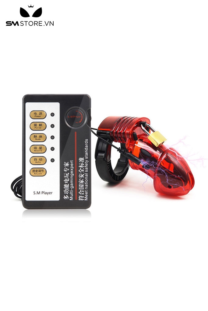 SMT2472 - Khóa dương vật kích điện bằng nhựa kèm sốc điện