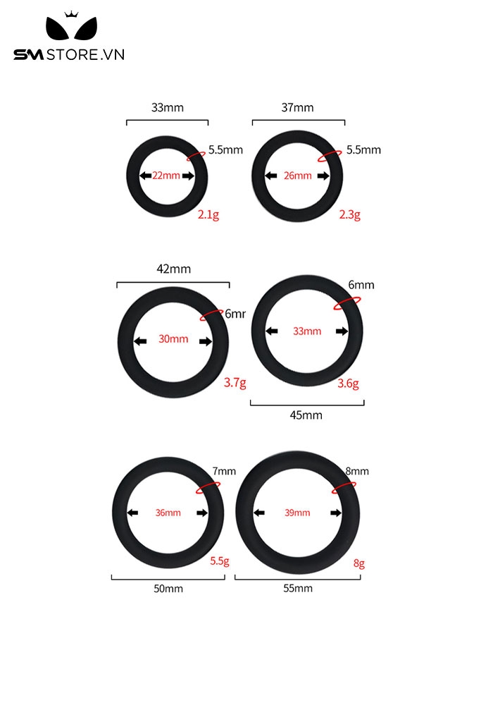 SMT474 - Combo 6 cockrings vòng đeo dương vật silicon màu đen